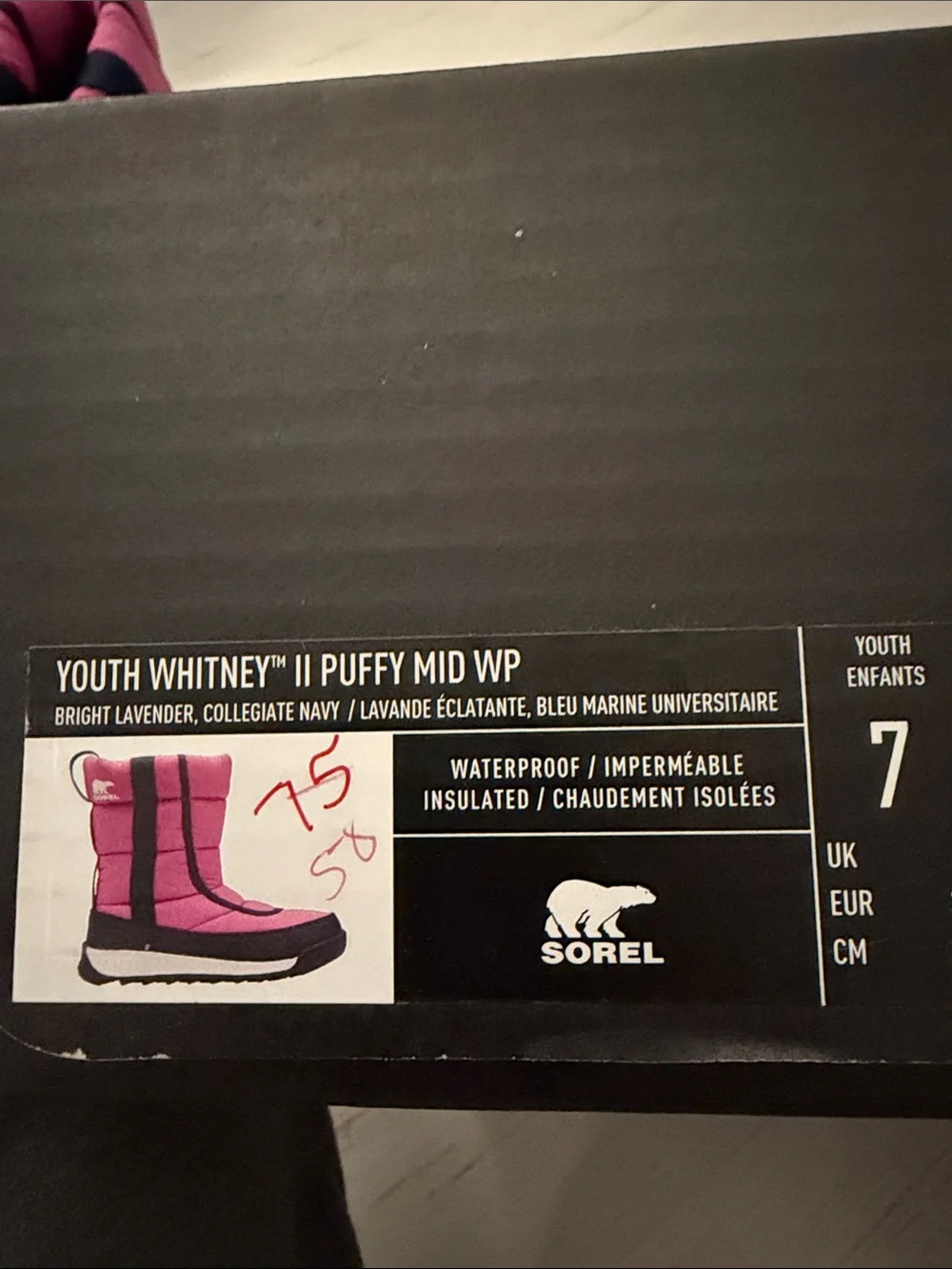 Sorel Kids Pink and Navy Puffer Snow Boots